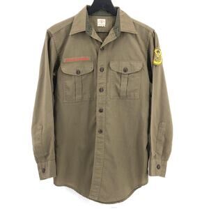 60s boy scouts olive army green long sleeve uniform shirt